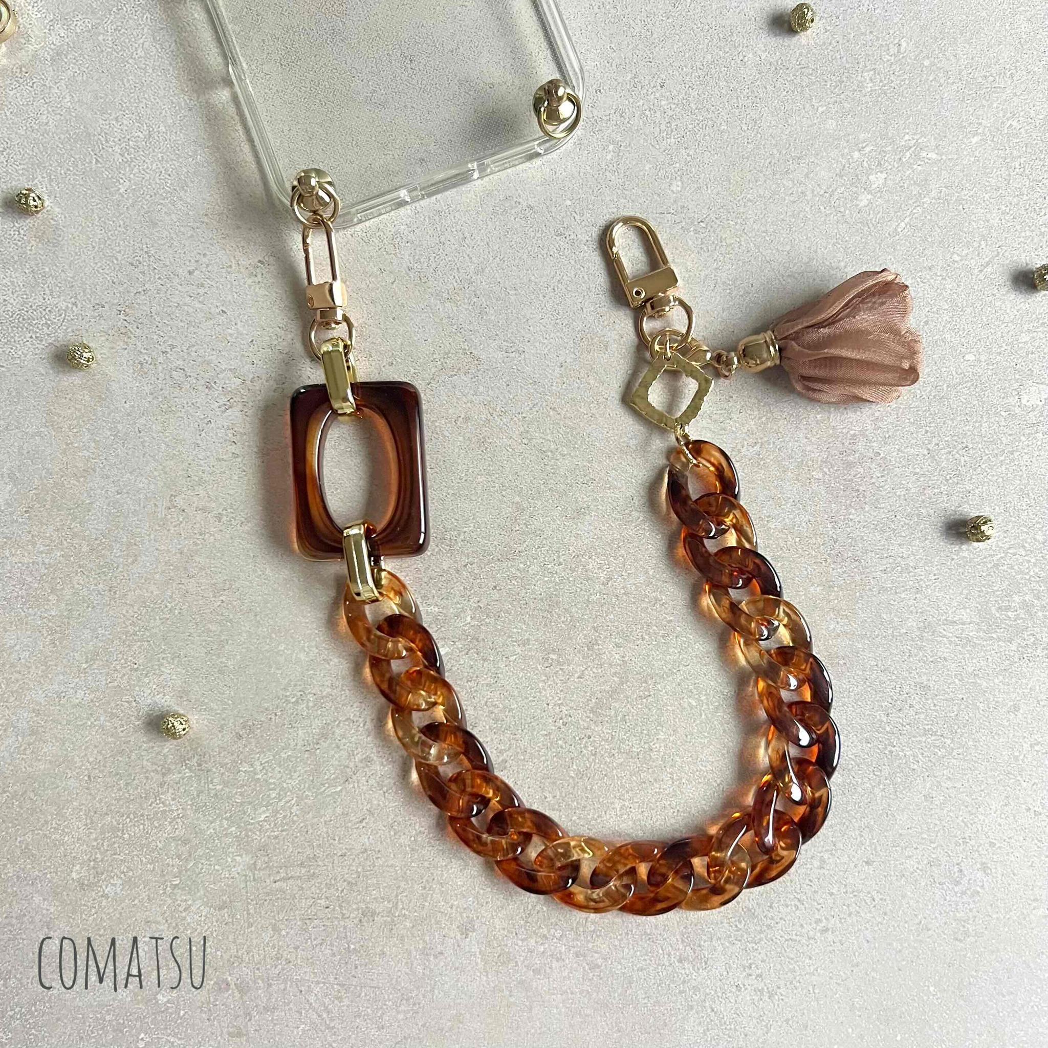 べっ甲Brown ハンドストラップ付きスマホケース 落下防止スマホストラップ付きスマホカバー | 5枚目